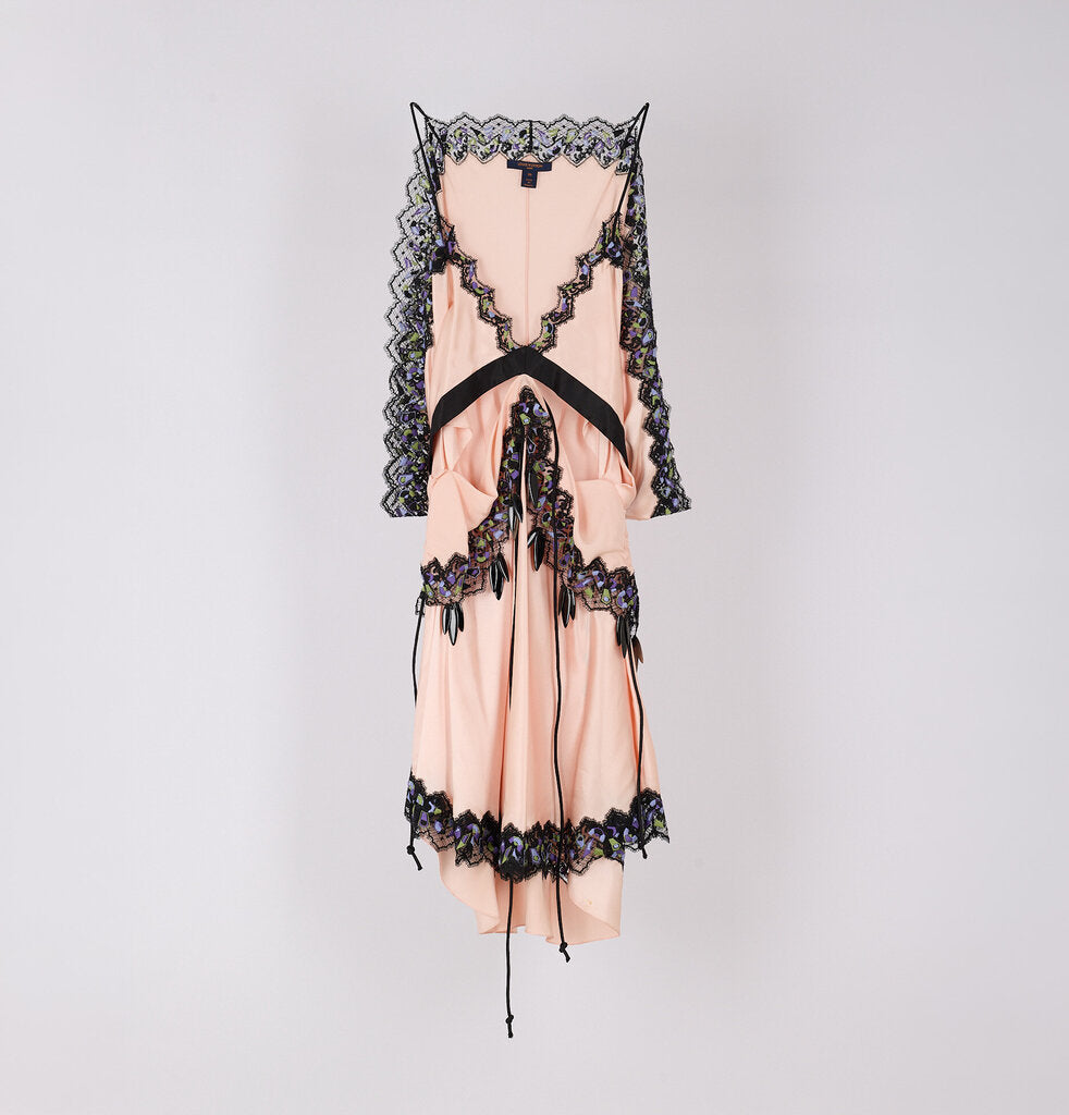 Louis Vuitton Runway 2019 Pink Silk Mini Dress w/ Lace Trim