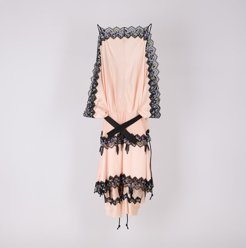 Louis Vuitton Runway 2019 Pink Silk Mini Dress w/ Lace Trim