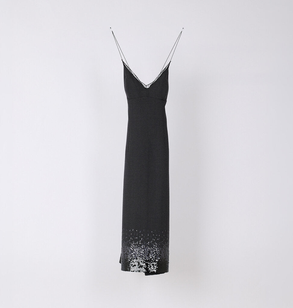 Louis Vuitton Charcoal Wool Sequin Lace Dress