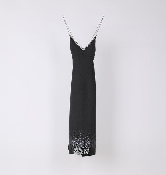 Louis Vuitton Charcoal Wool Sequin Lace Dress