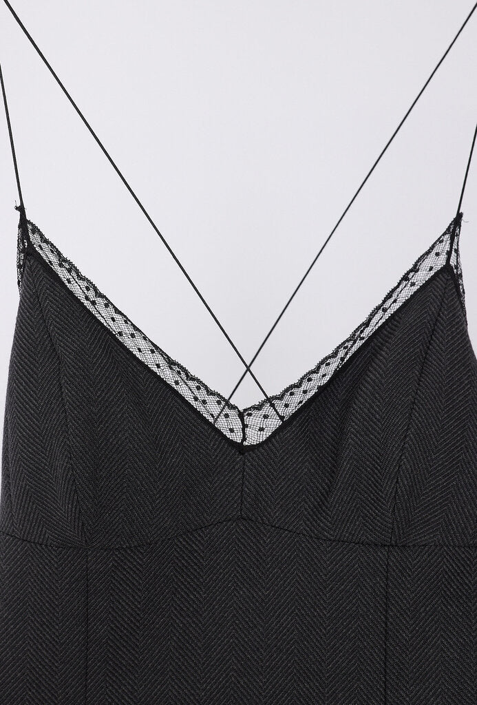 Louis Vuitton Charcoal Wool Sequin Lace Dress