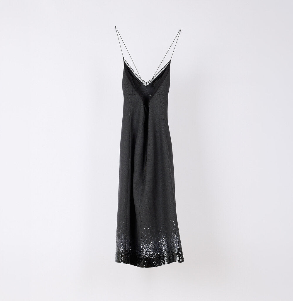Louis Vuitton Charcoal Wool Sequin Lace Dress