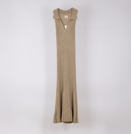 Khaite Taupe Cashmere Sleeveless Maxi Dress