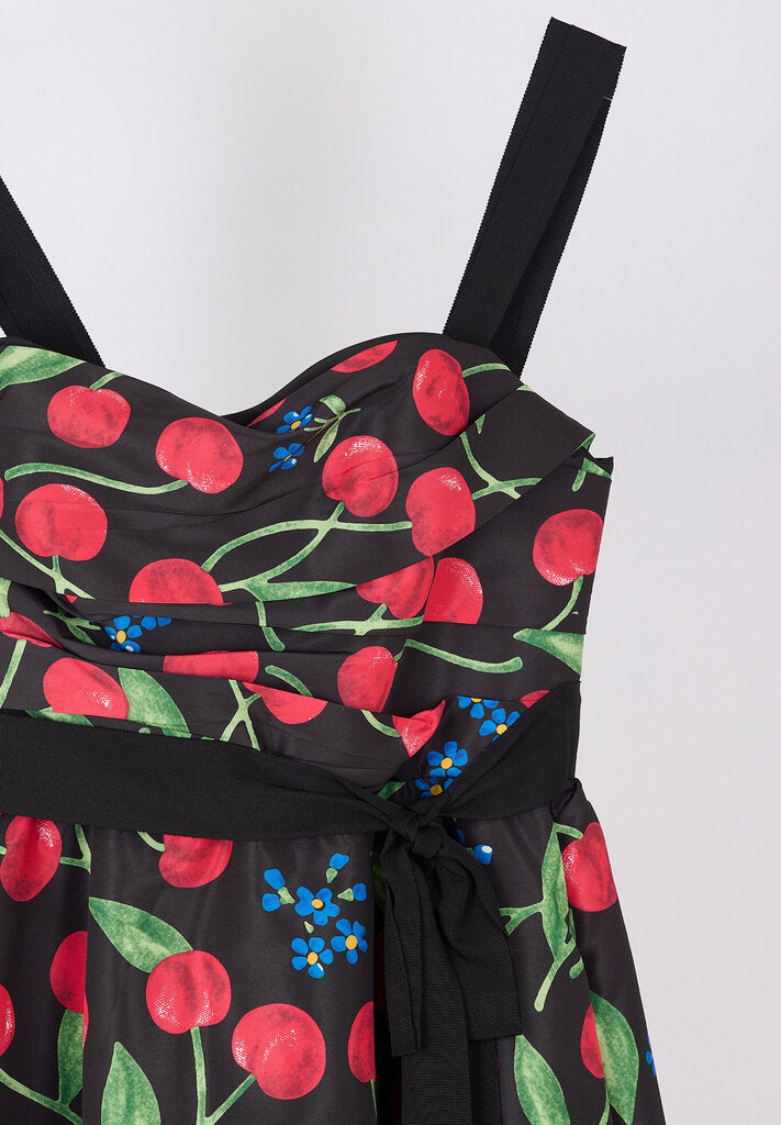 Carolina Herrera Black Poly Cherry Sun Dress