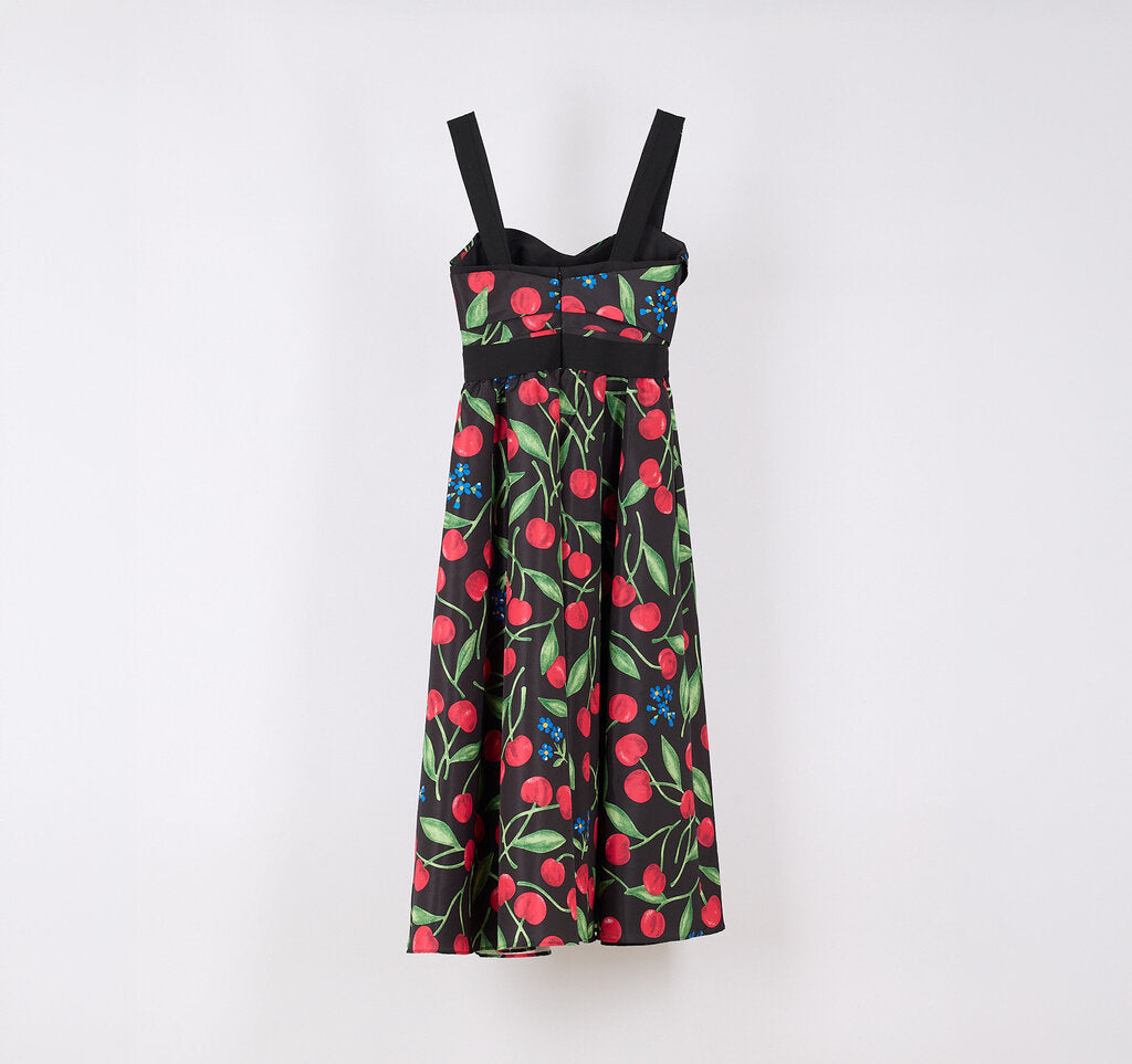 Carolina Herrera Black Poly Cherry Sun Dress