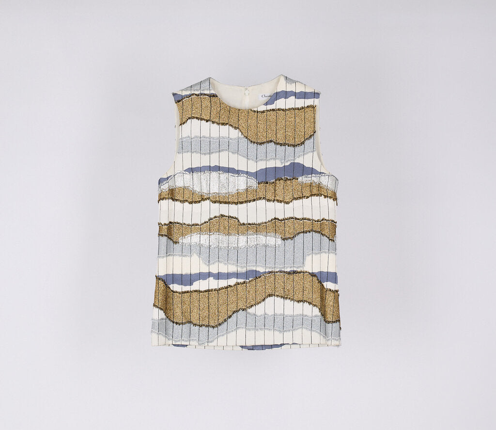 Christian Dior 2016 White Gold Metallic Stripe Top