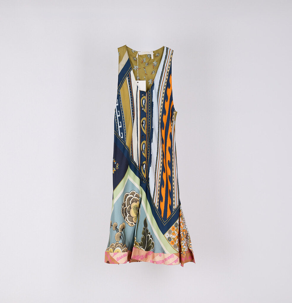 Chloe Multi Color Silk Sleeveless Dress