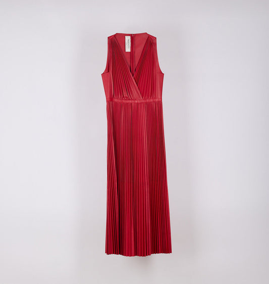 Valentino 2019 Pleated Leather A-Line Midi Dress