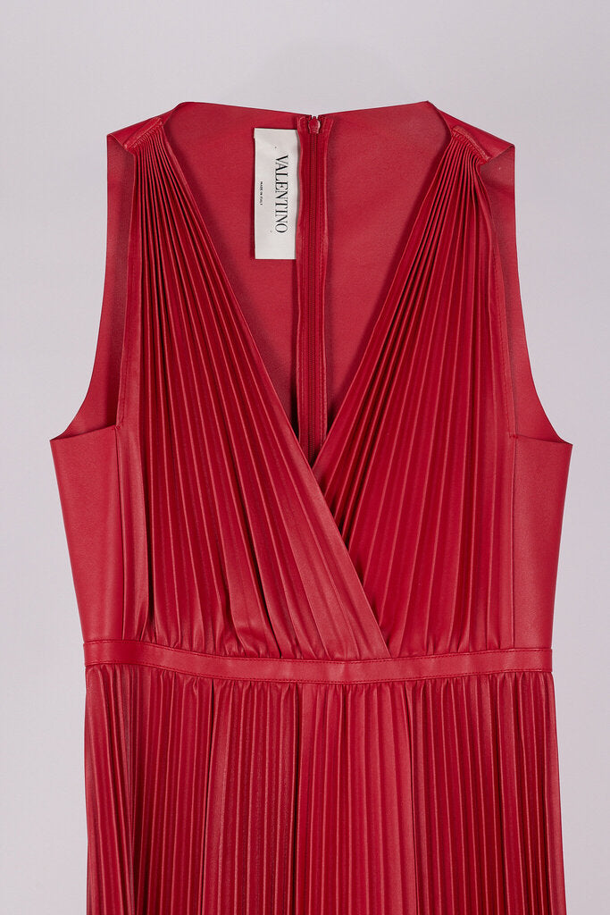 Valentino 2019 Pleated Leather A-Line Midi Dress