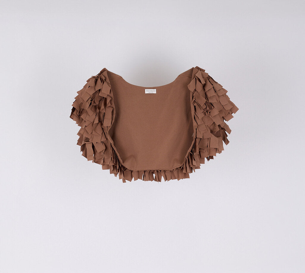 Brunello Cucinelli Brown Silk Ruffled Shrug