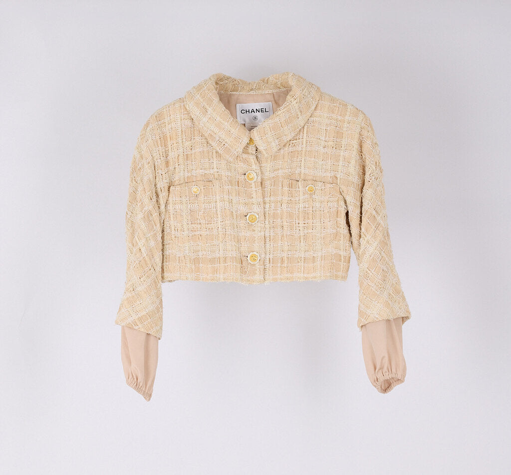 Chanel 2014 Beige Linen Blend Tweed Cropped Bolero Jacket