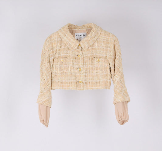 Chanel 2014 Beige Linen Blend Tweed Cropped Bolero Jacket