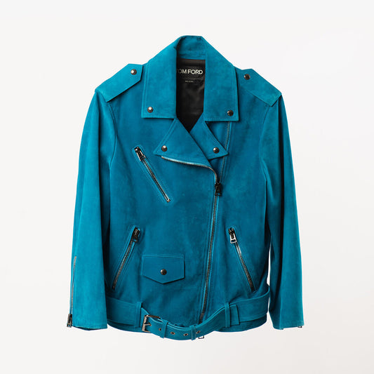 Tom Ford Sapphire Blue Suede Biker Jacket
