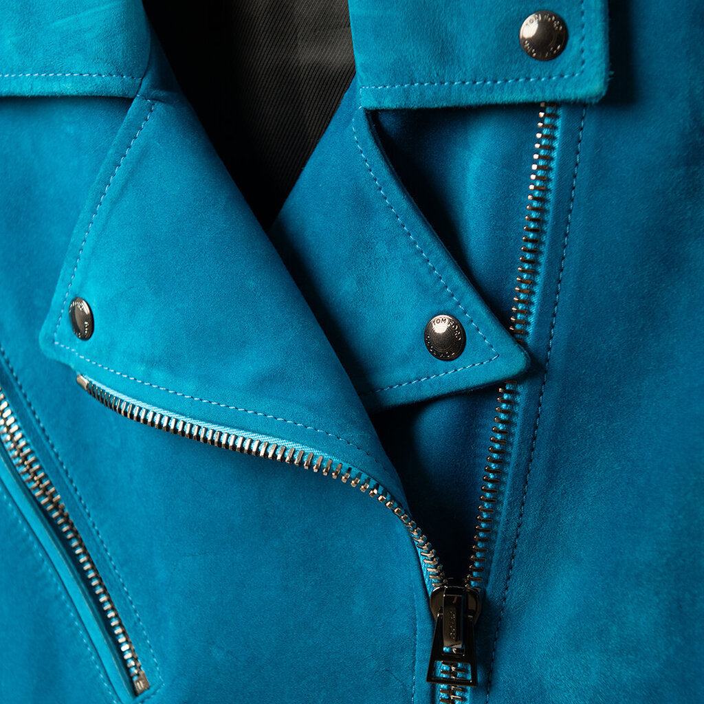 Tom Ford Sapphire Blue Suede Biker Jacket