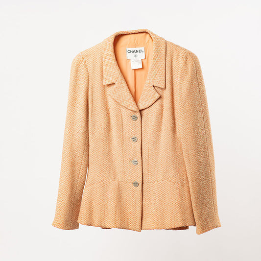 Chanel Cruise 2000 Coral & Ivory Wool Blend Tweed Blazer