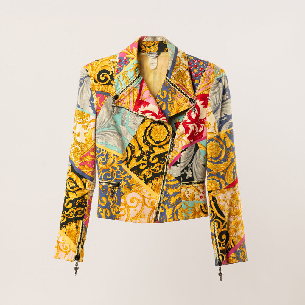 Gianni Versace Rare Vintage Cotton Patchwork Moto Jacket