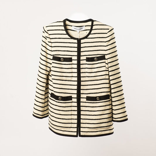 Veronica Beard Cream & Black Cotton Striped Blazer