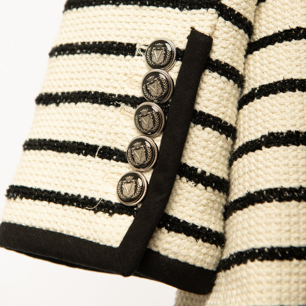 Veronica Beard Cream & Black Cotton Striped Blazer