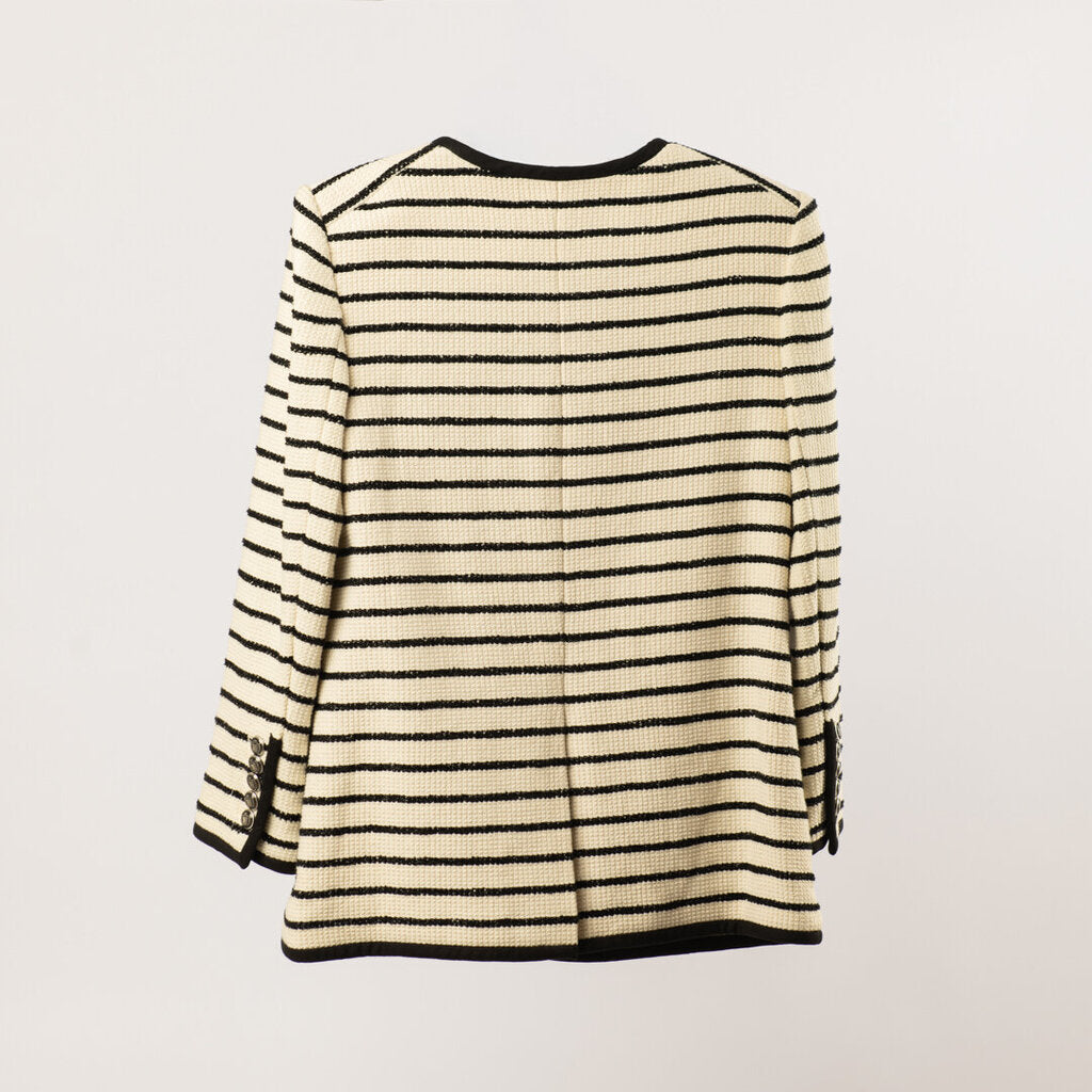 Veronica Beard Cream & Black Cotton Striped Blazer