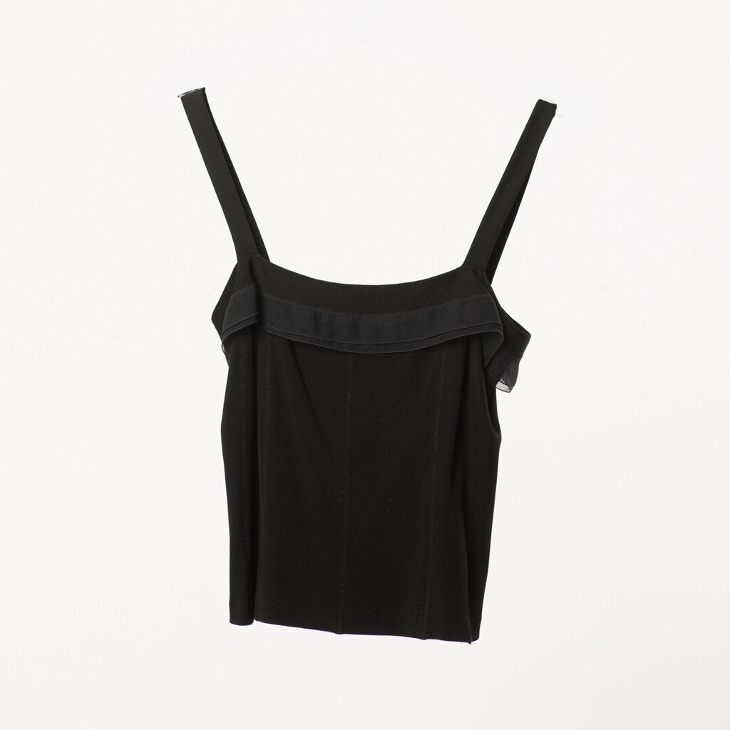 Chanel 2002 Jersey Knit Chiffon Trim Button Tank Top