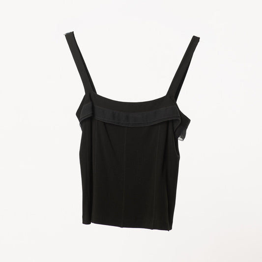 Chanel 2002 Jersey Knit Chiffon Trim Button Tank Top