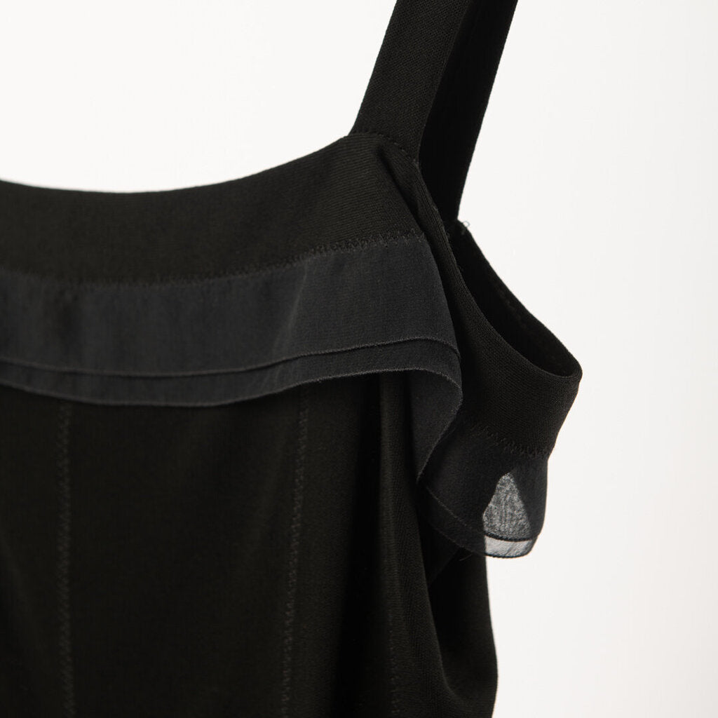 Chanel 2002 Jersey Knit Chiffon Trim Button Tank Top