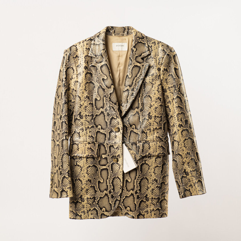 Sportmax Black & Cream Snakeprint Leather Jacket