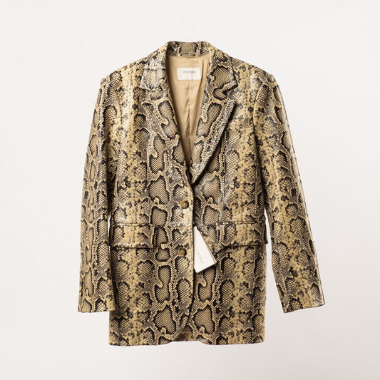 Sportmax Black & Cream Snakeprint Leather Jacket