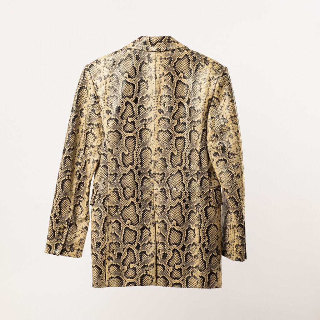 Sportmax Black & Cream Snakeprint Leather Jacket