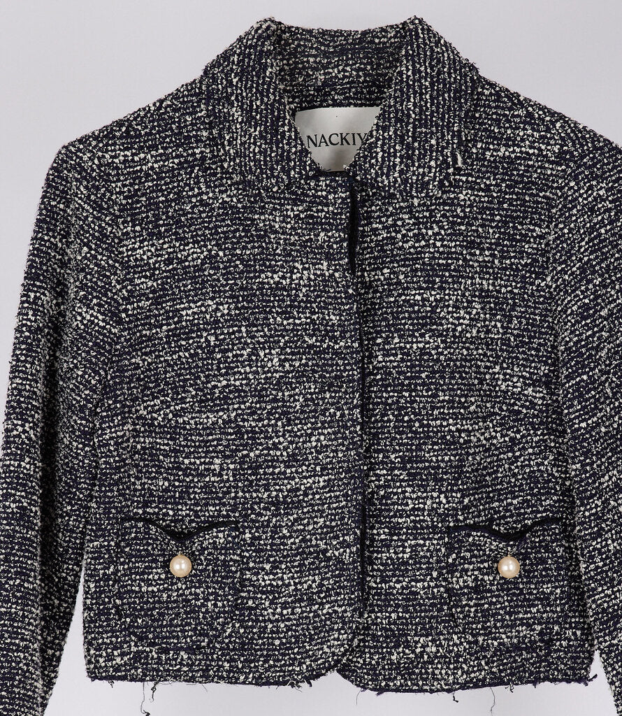 Nackiye Navy & White Tweed Pearl Button Coat