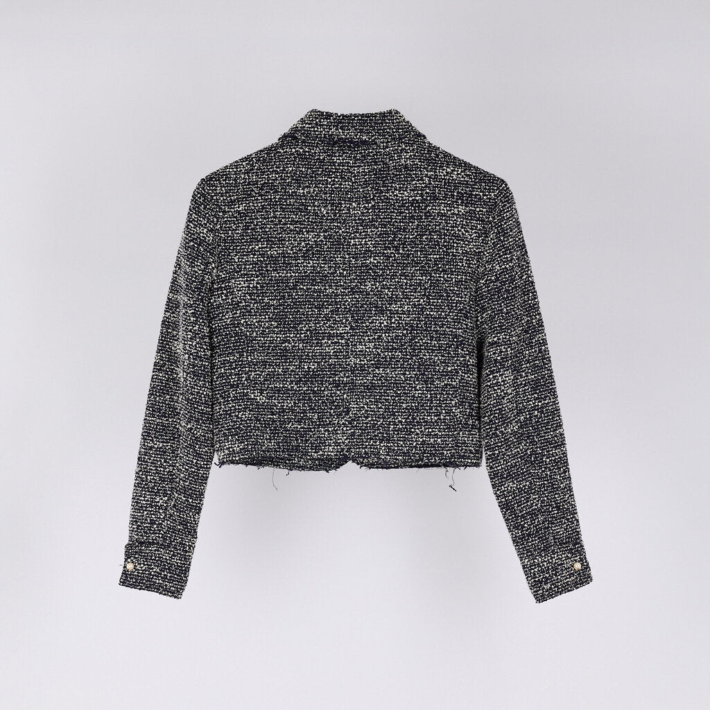Nackiye Navy & White Tweed Pearl Button Coat