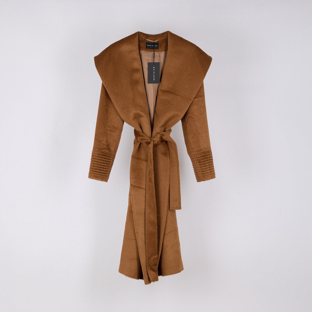 Sentaler Brown Alpaca Long Shawl Wrap Coat