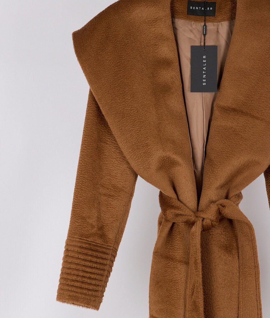 Sentaler Brown Alpaca Long Shawl Wrap Coat