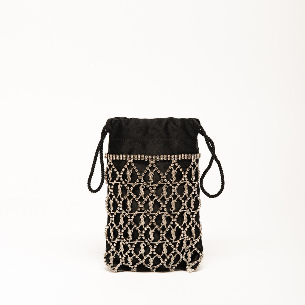 Yves Saint Laurent Black Crystal Lace Satin Crossbody
