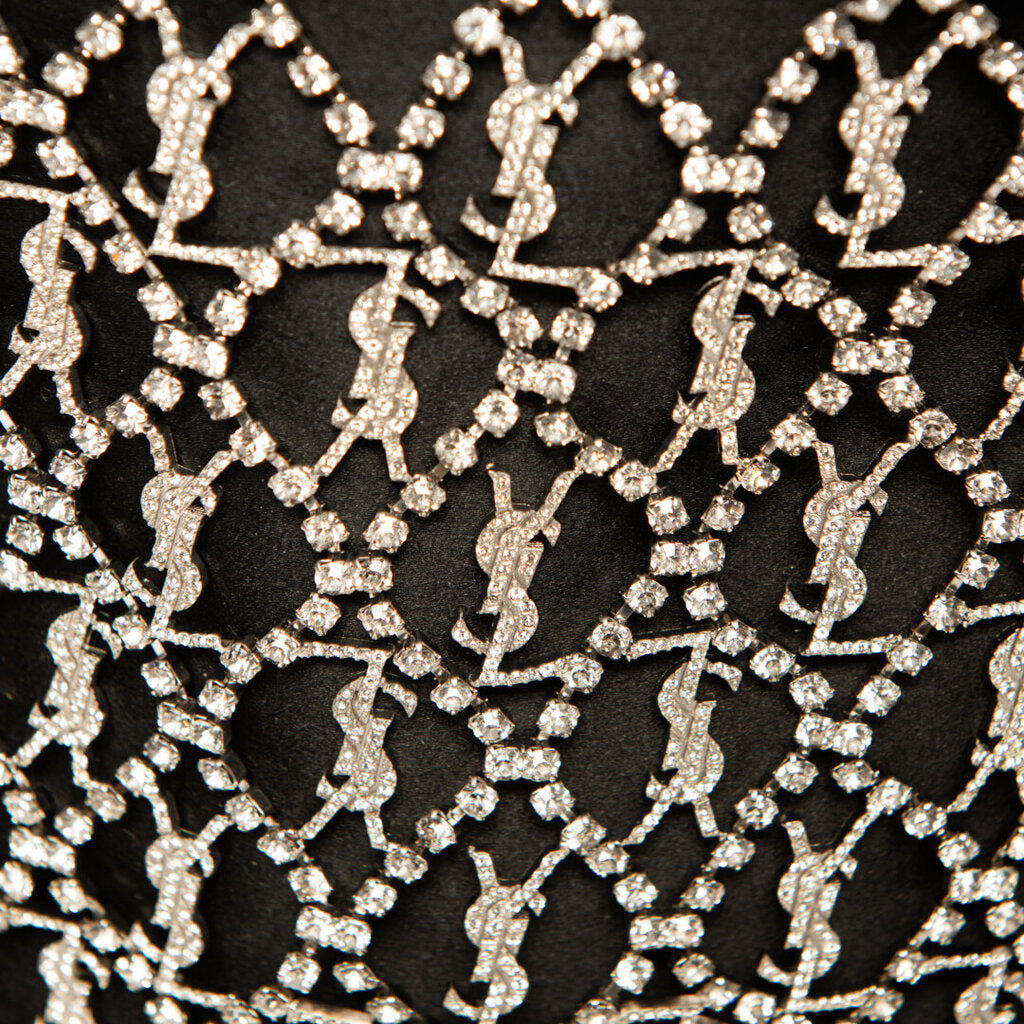 Yves Saint Laurent Black Crystal Lace Satin Crossbody
