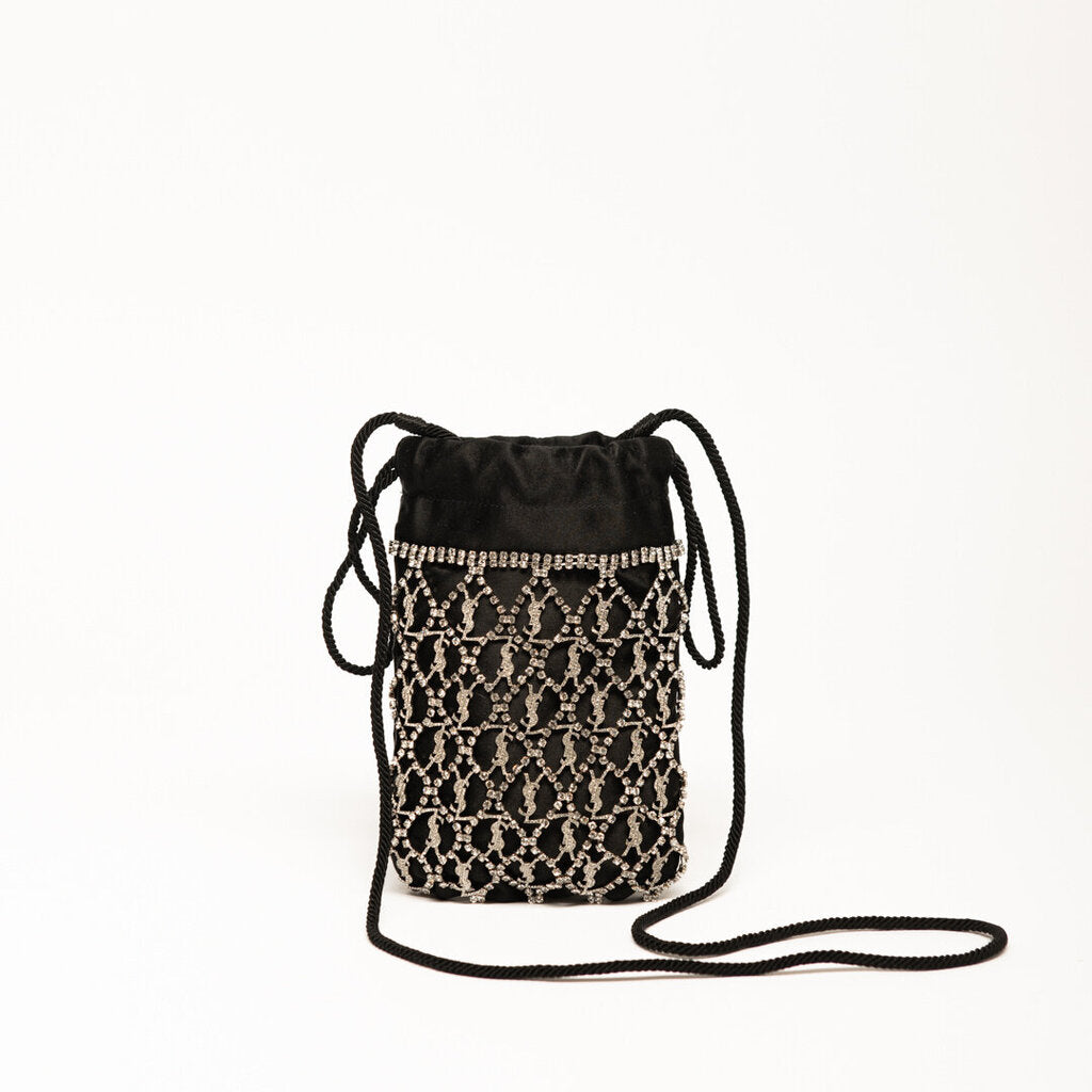 Yves Saint Laurent Black Crystal Lace Satin Crossbody