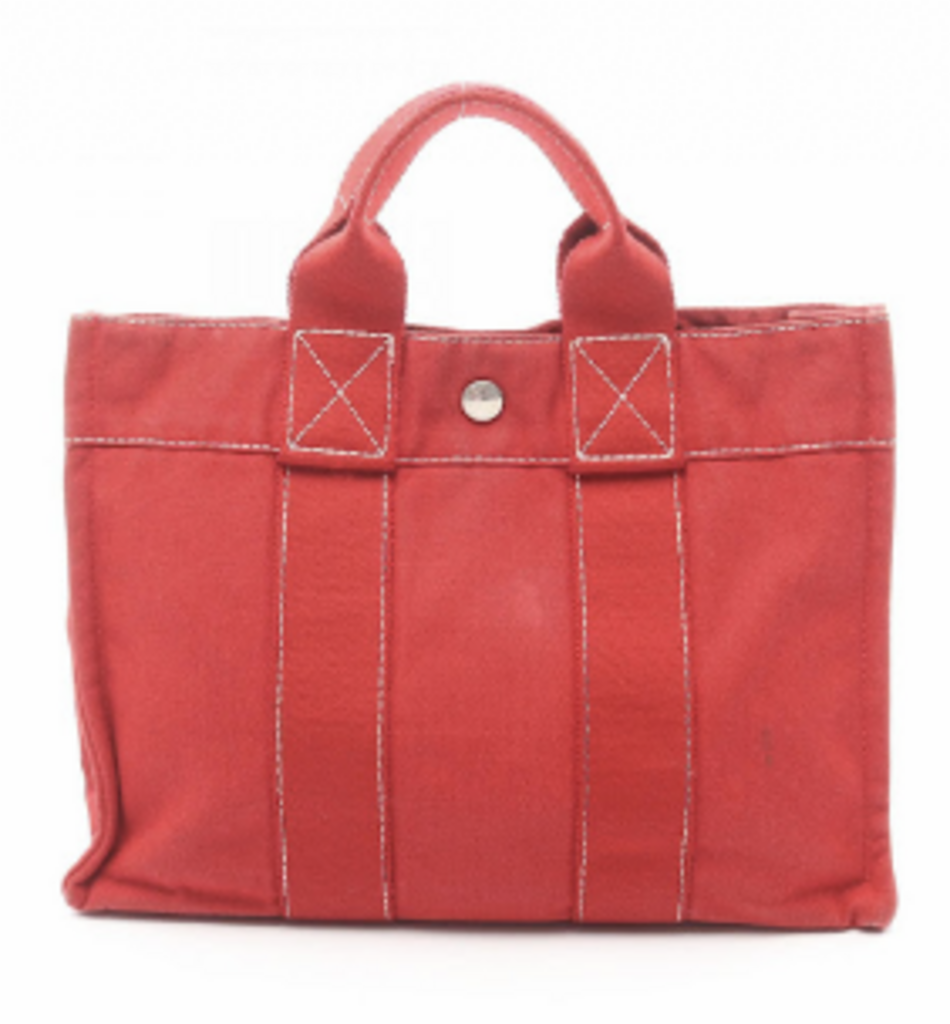 Red Small Canvas Tote w/Contrast Stitching