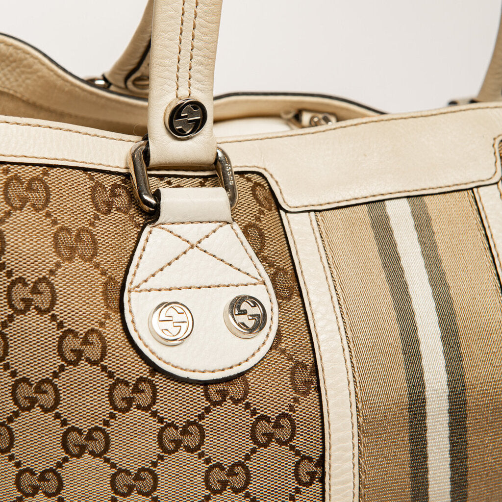 Gucci Monogram Stripe Tote w/White Trim
