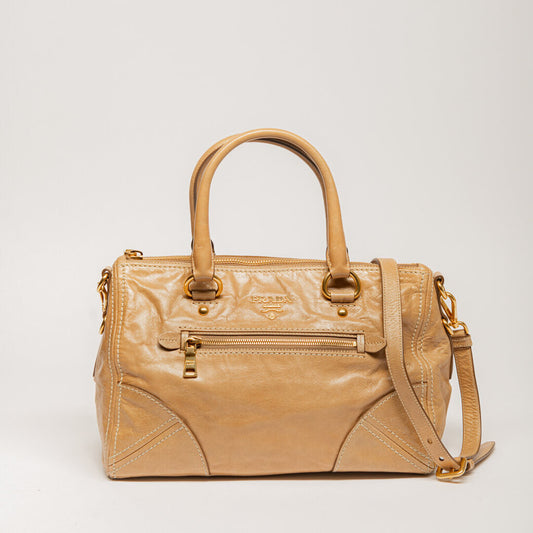 Prada Taupe Leather 2 Way Tote