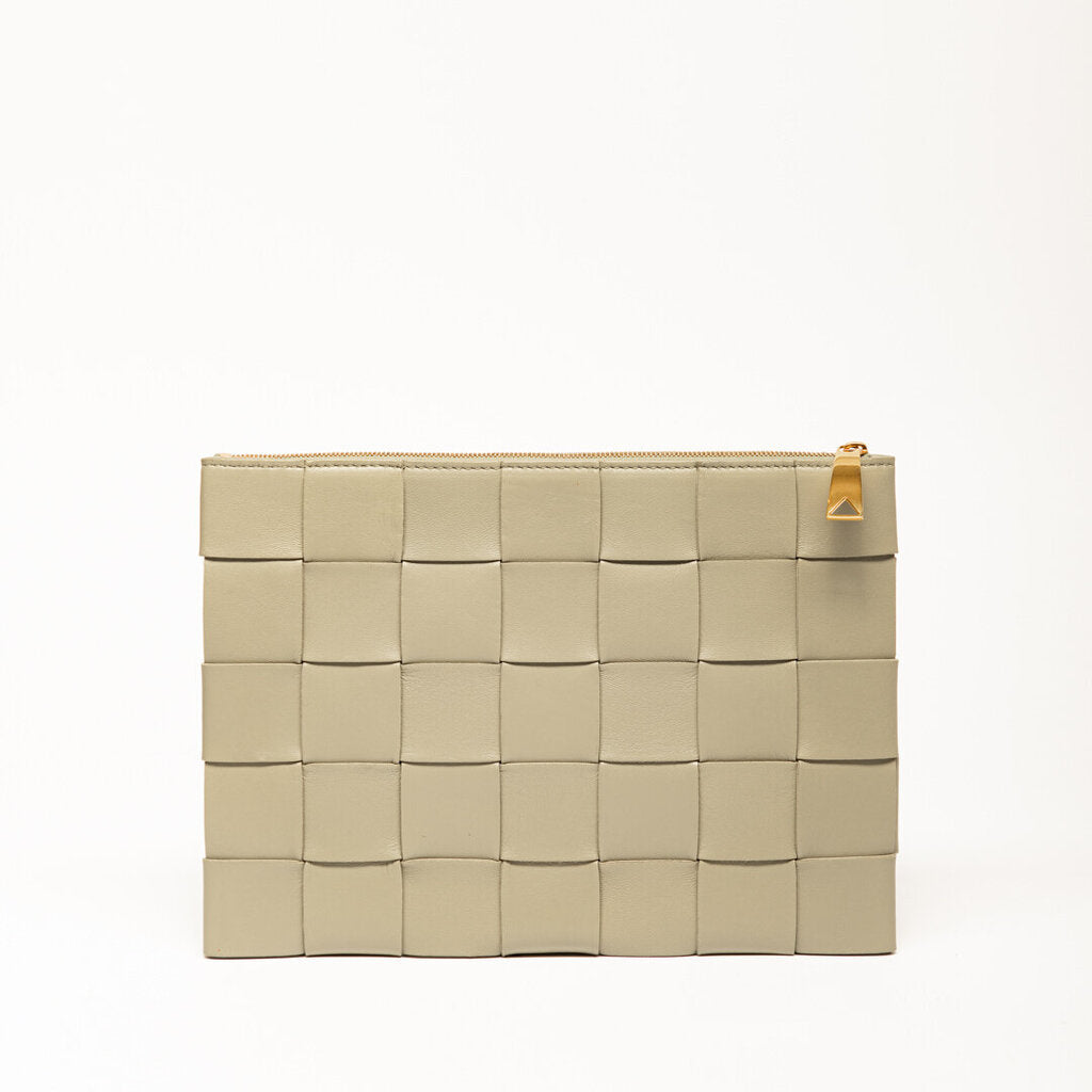 Bottega Olive Large Intrecciato Clutch