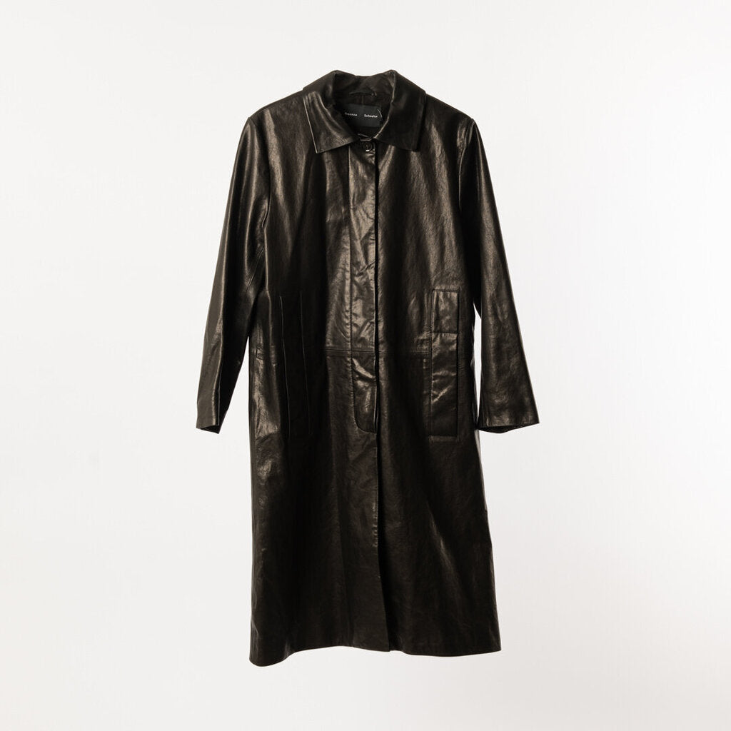 Proenza Black Leather Trench Coat
