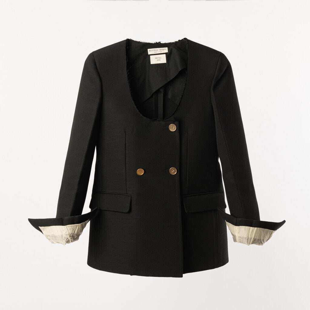Bottega 2019 Black Wool Blend Frayed Neckline Blazer