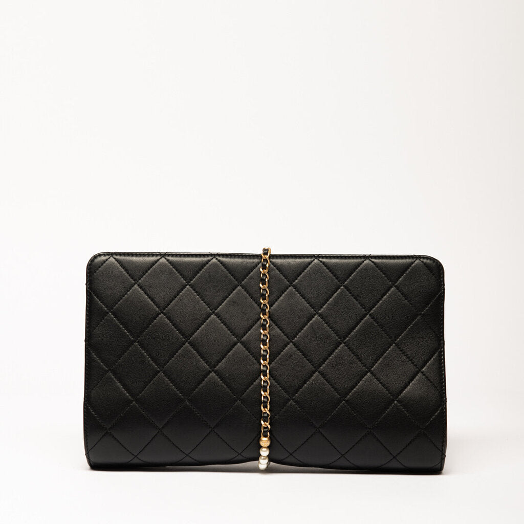 Chanel Black Quilted Pearl Clutch