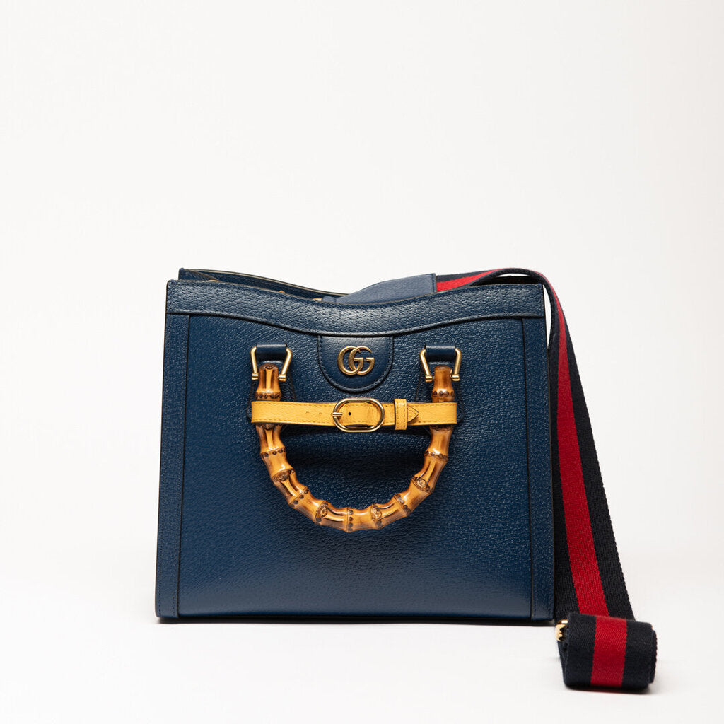 Gucci Blue Leather Diana Bag 2 Way Tote