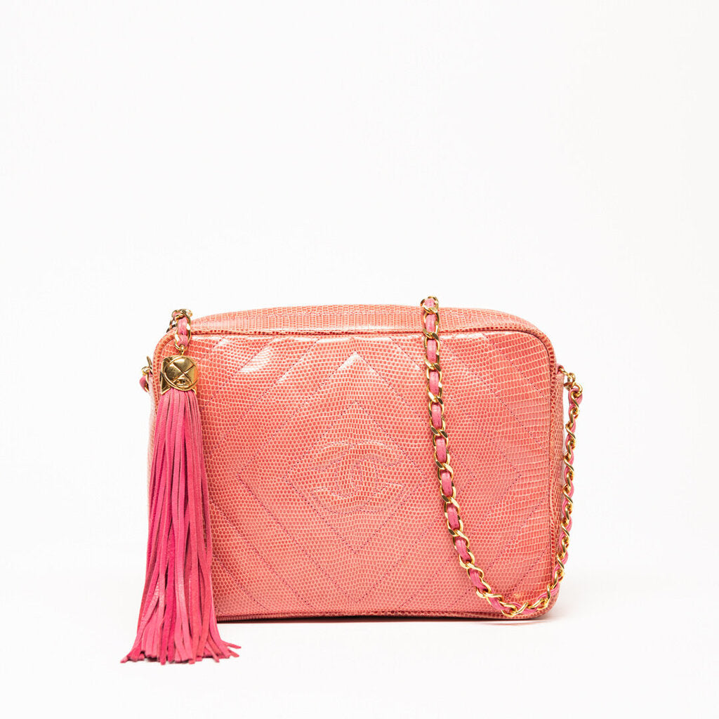 Chanel Vintage Pink Lizard Camera Bag