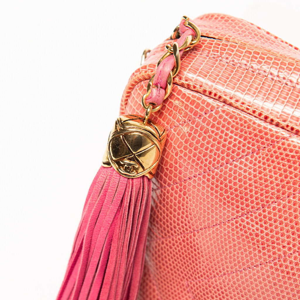 Chanel Vintage Pink Lizard Camera Bag