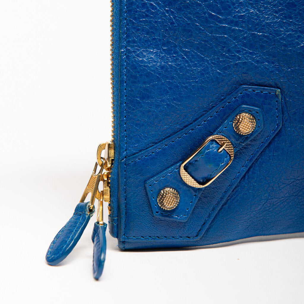 Balenciaga Blue Moto Clutch