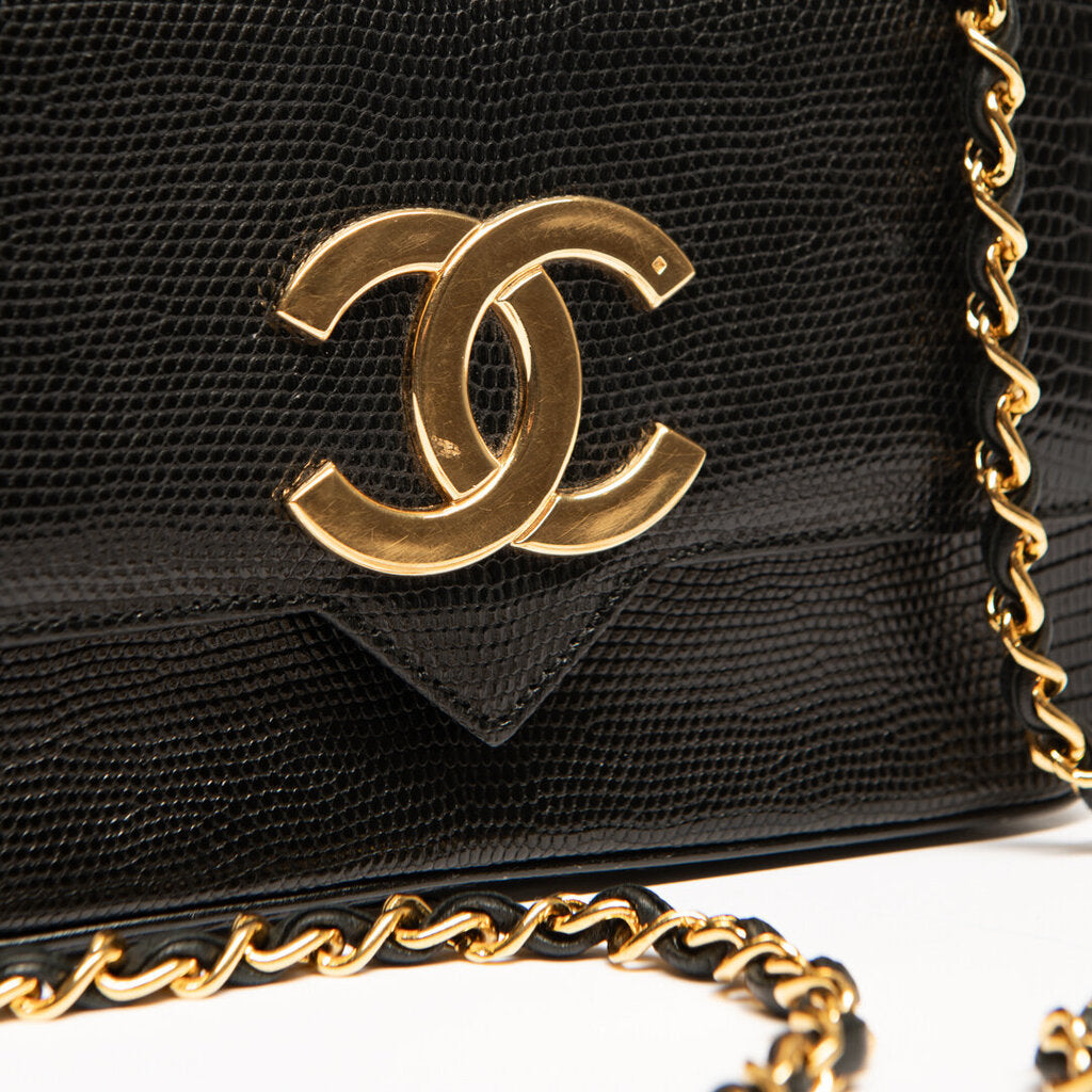 Chanel Vintage Black Lizard Crossbody