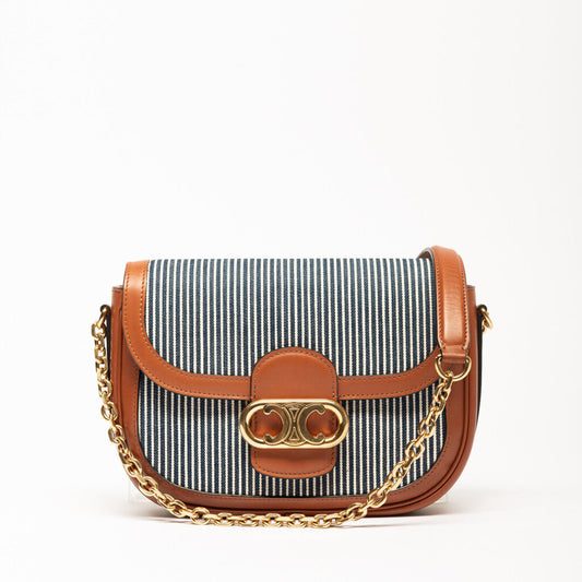 Celine Navy & White Striped Triomphe Crossbody