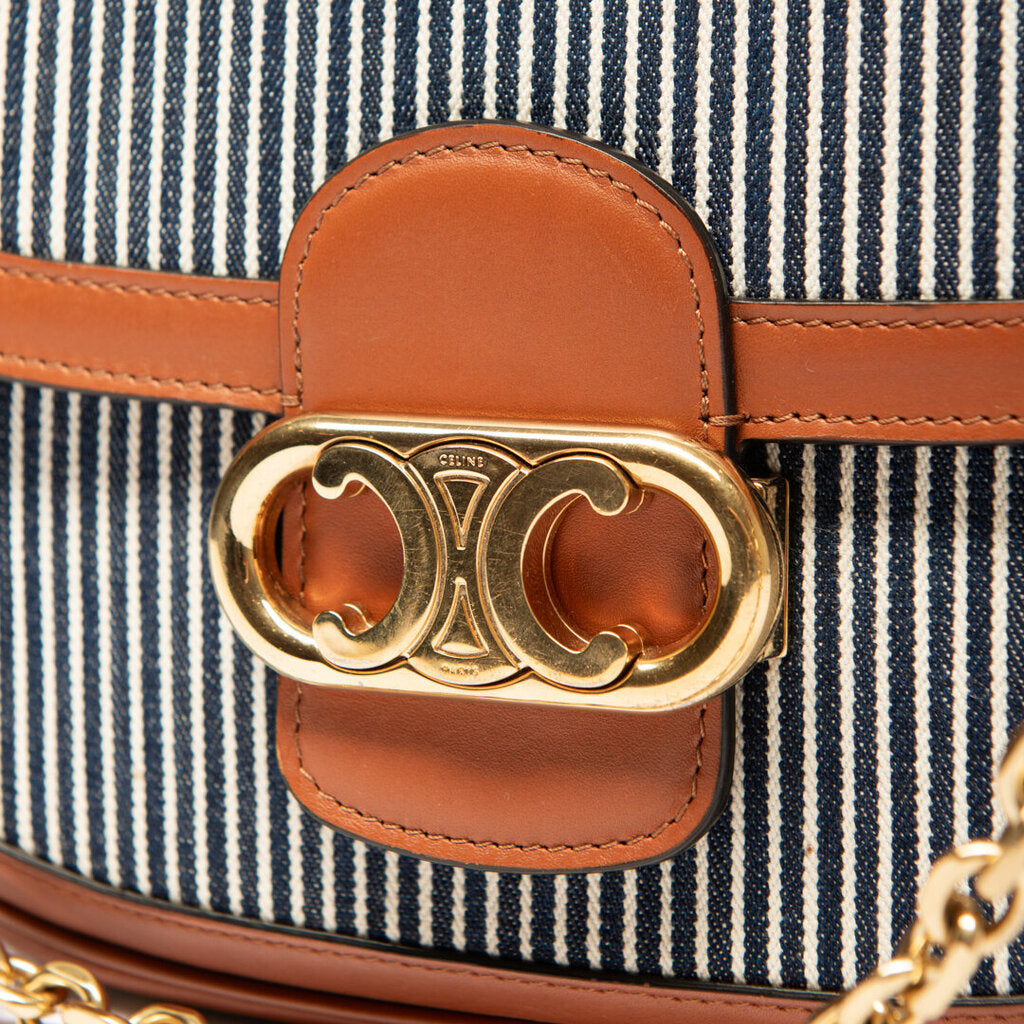 Celine Navy & White Striped Triomphe Crossbody